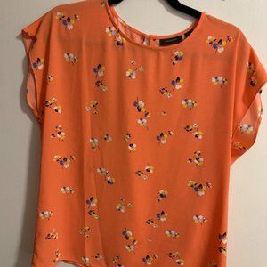 NWOT Halogen Cap Sleeve Blouse Orange Floral, Size Small